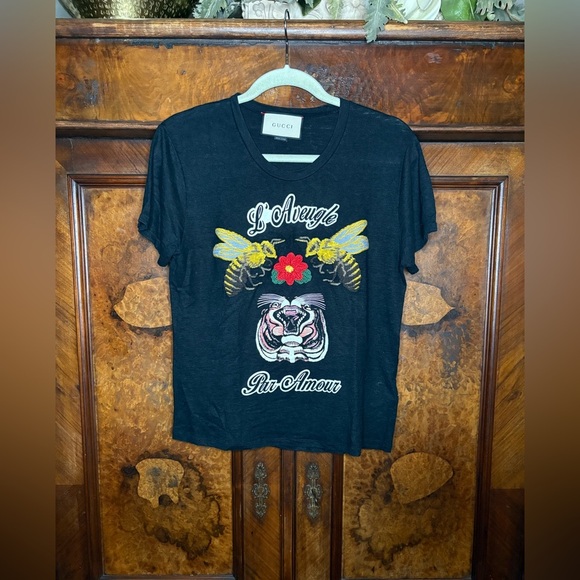 EUC Authentic GUCCI- L’Aveugle Par Amour Linen T-Shirt. Size Small. - Picture 1 of 11
